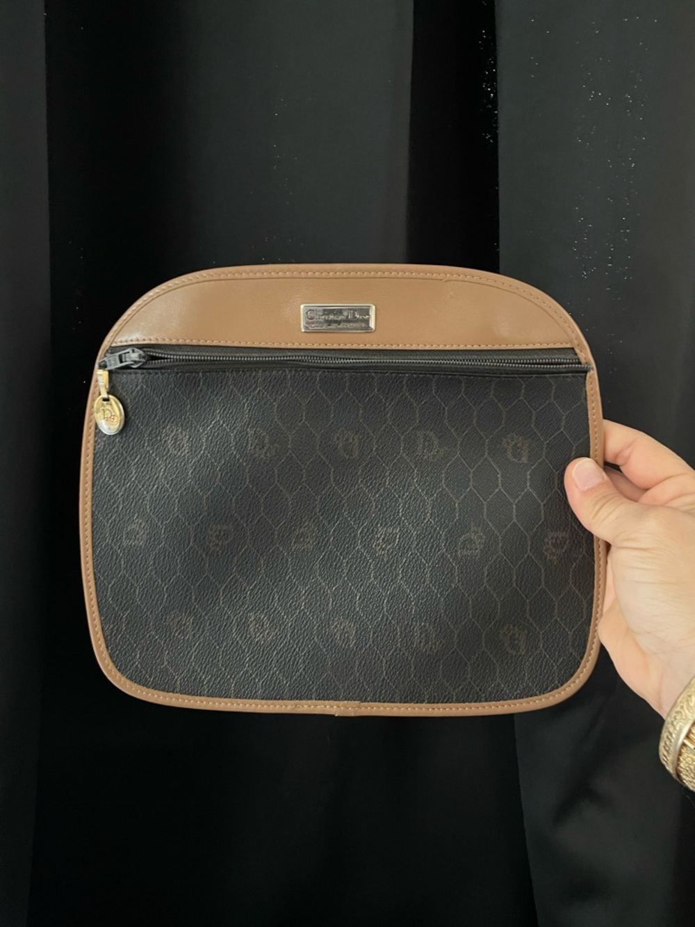 DIOR DARK Brown HONEYCOMB Shoulder Bag Tan Trim VTG GUC and Dior insert EUC COA - Picture 13 of 17